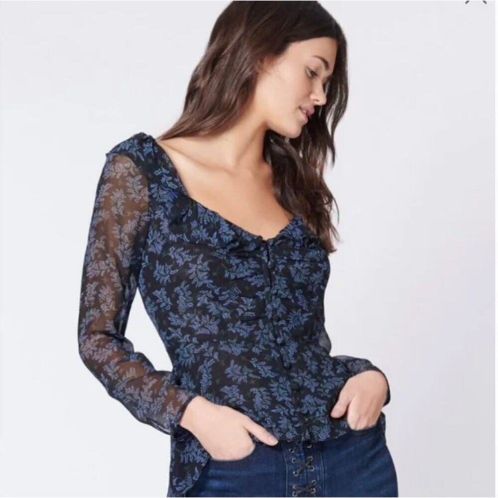 Veronica Beard Boyce Floral Print Silk Ruffle Blouse